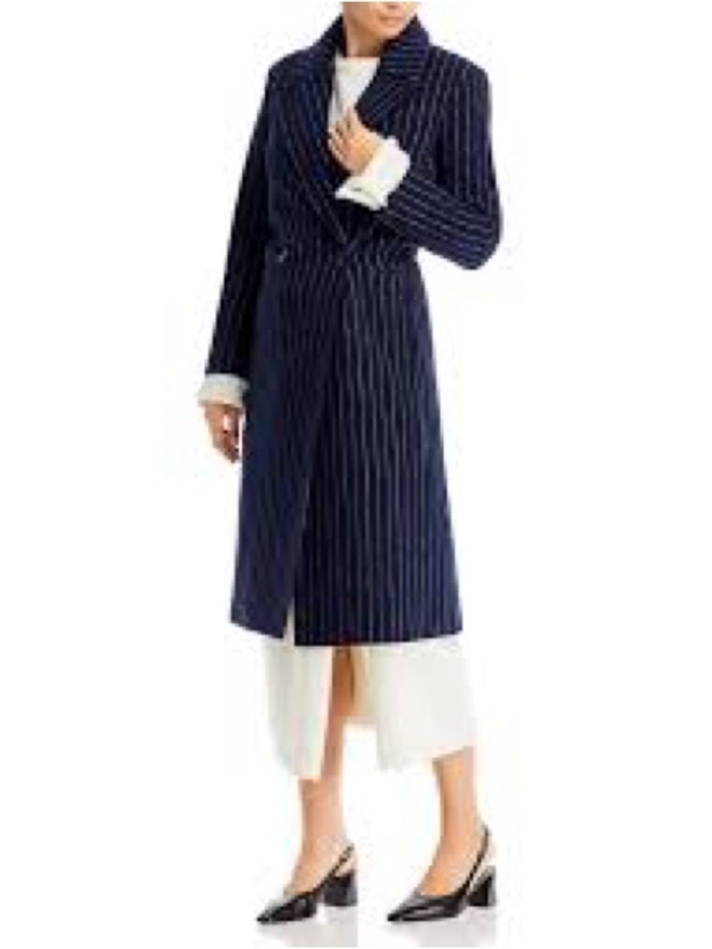 Aqua Navy Pinstripe Double-Breasted Trench Coat